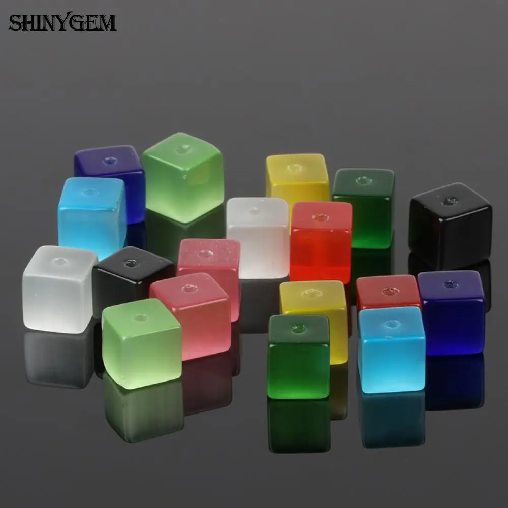 ShinyGem 4mm/6mm Cat Eye Cube Bead Mix Random Colors Gradient Fluorescence Tiny Natural Stone Beads For Jewelry Making 20pcs/Lot