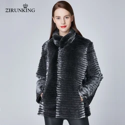 ZIRUNKING Weiblichen Echte Rex Kaninchen Fell Schwarz Jacke Frau Reversible Pelzmantel Parka Natürliche Rex Kaninchen Pelz Kragen Oberbekleidung ZC1864