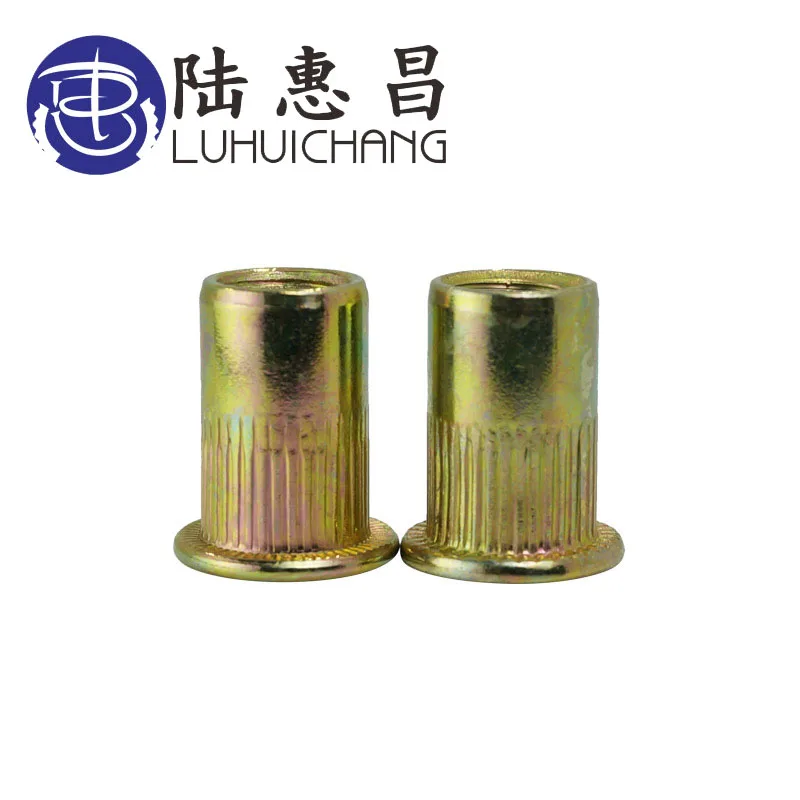 LUHUICHANG M3 M4 M5 M6 M8 M10 Zinc Plated Carbon Steel Knurled Nuts Rivnut Flat Head Threaded Rivet Insert Nutsert Cap Rivet Nut