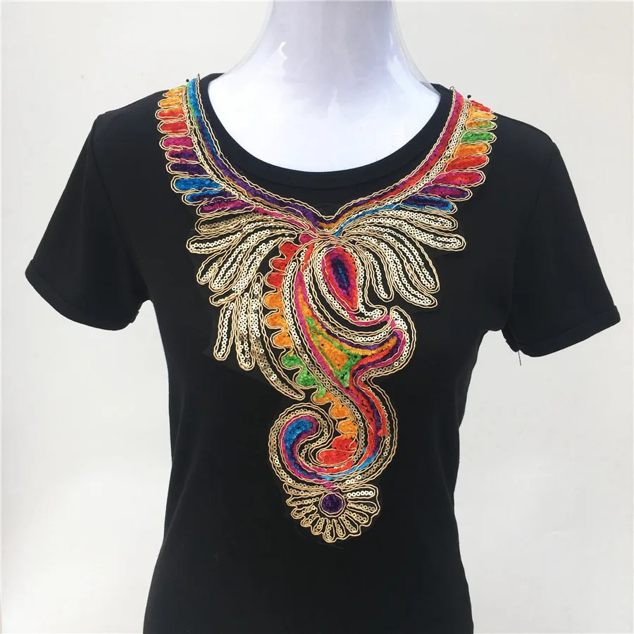 1pc Colorful African Sequins Lace Fabric Collar Neckline Collar Venise Applique Sewing Diy Craft Accessories