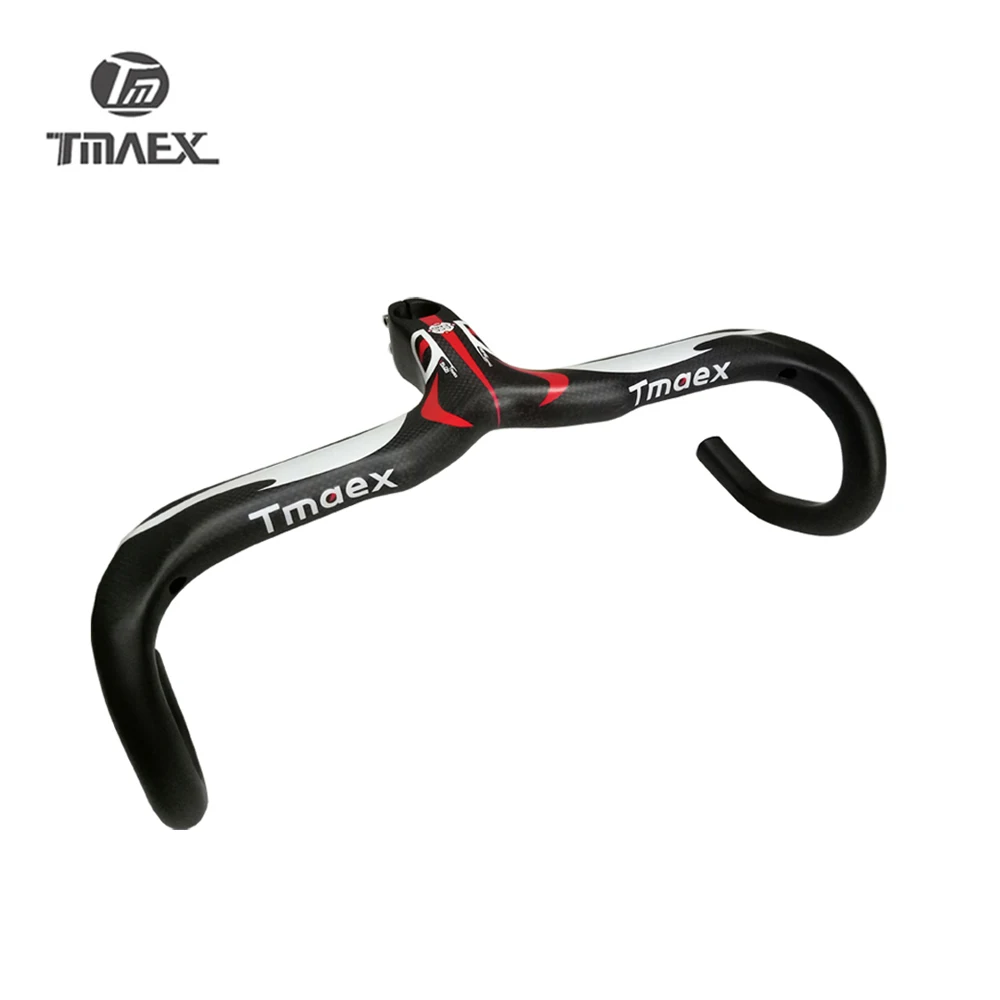 New Compact Type Road Bike 3K Full Carbon Bicycle Handlebars And Stem Integrated 400/420/440*90/100/110/120mm Red logo