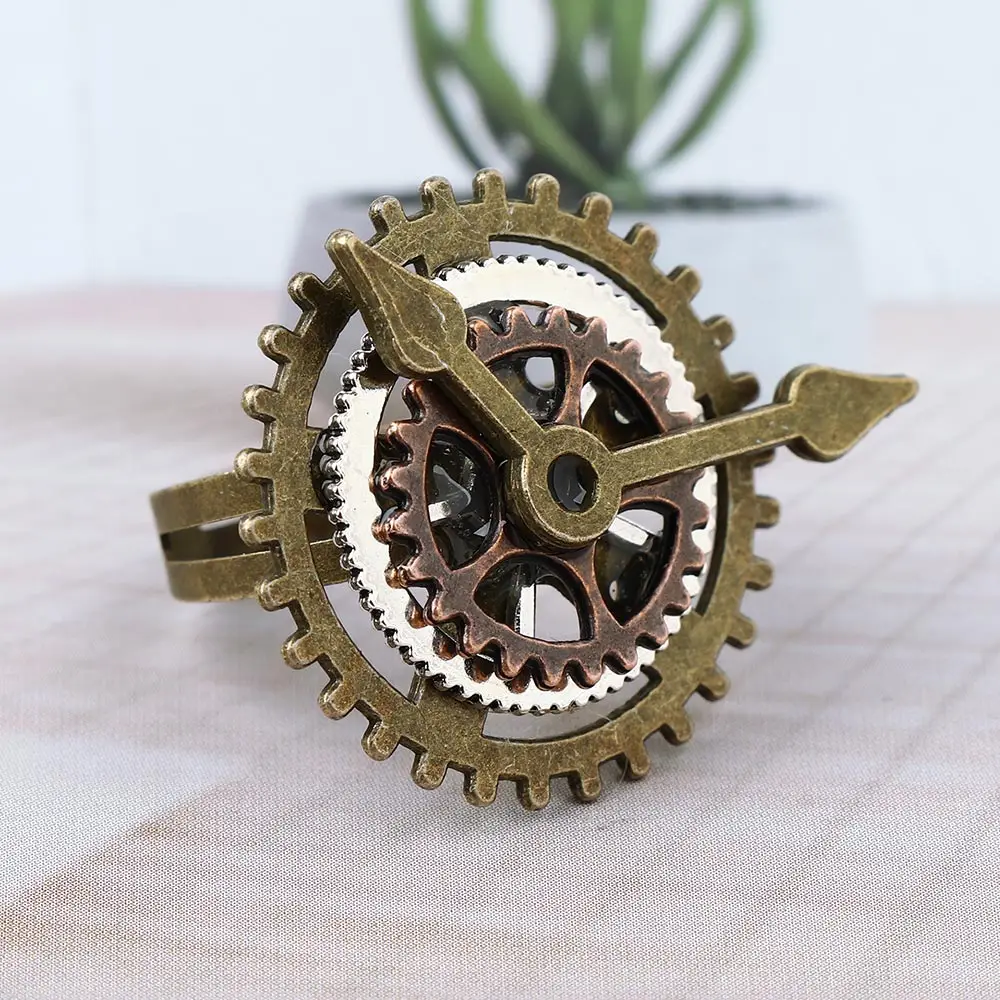 1pcs Punk Retro Charm Steampunk Gear Fingering Vintage Watch Clock Copper Rings Fashion Party Jewelry for Women Men