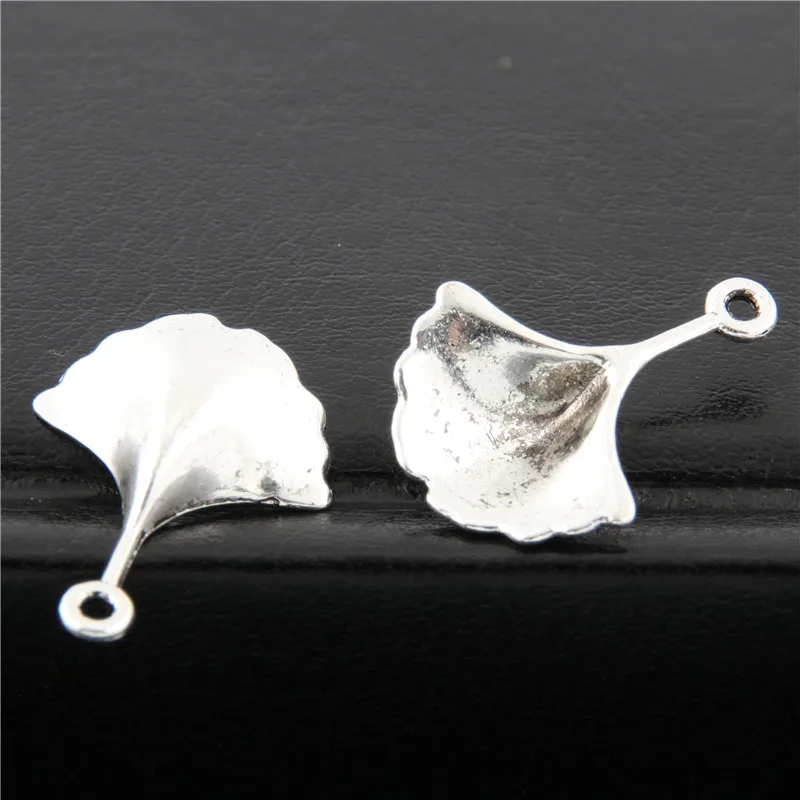 30pcs  Silver Color Small Ginkgo Biloba Leaf Charms Pendants For Jewelry Making Findings A2674