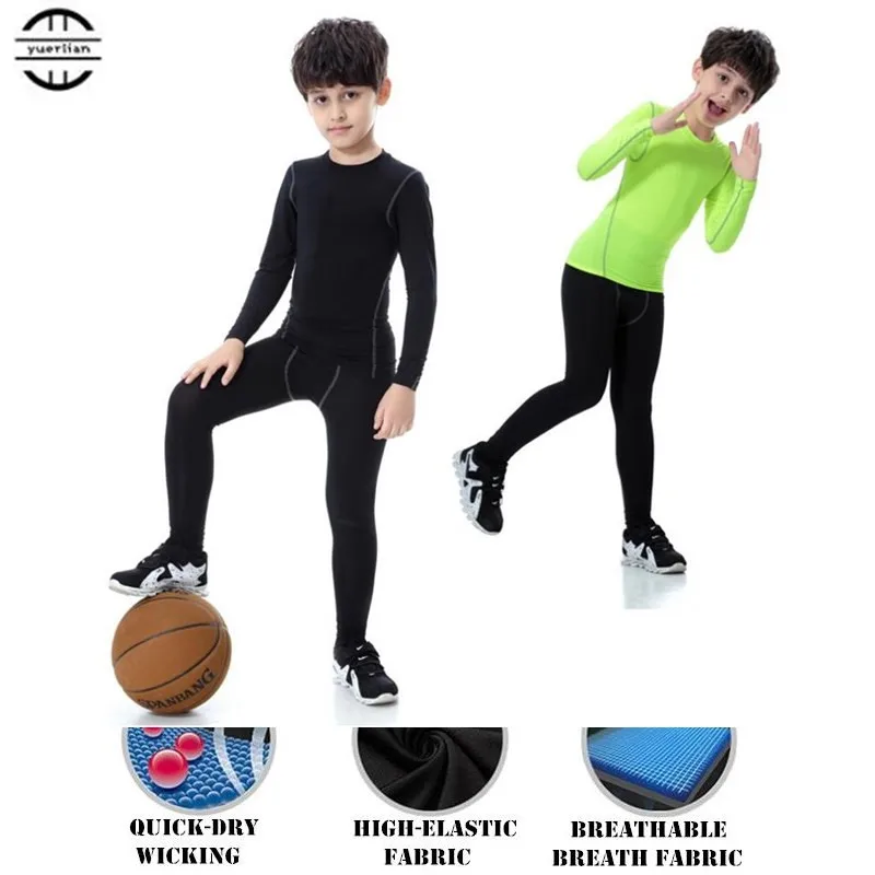 Children Shaper Compression Underwear 3D Tight Trainning Sets (T-shirt+Pants),Boy&Girl Elastic Quick-dry Wicking Sport Trousers