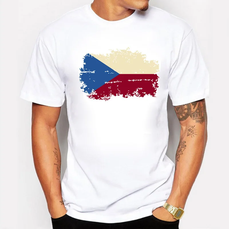 

BLWHSA Czech Republic National Flag Mens T shirts Short Sleeve Summer Games Fans Cheer O Neck T- shirts For Men Size S- 2XL