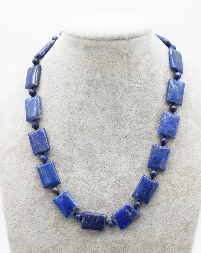 

BLUE LAPIS ROUND/oblong 6mm and 15*20MMnecklace 19inch wholesale beads nature FPPJ woman 2017