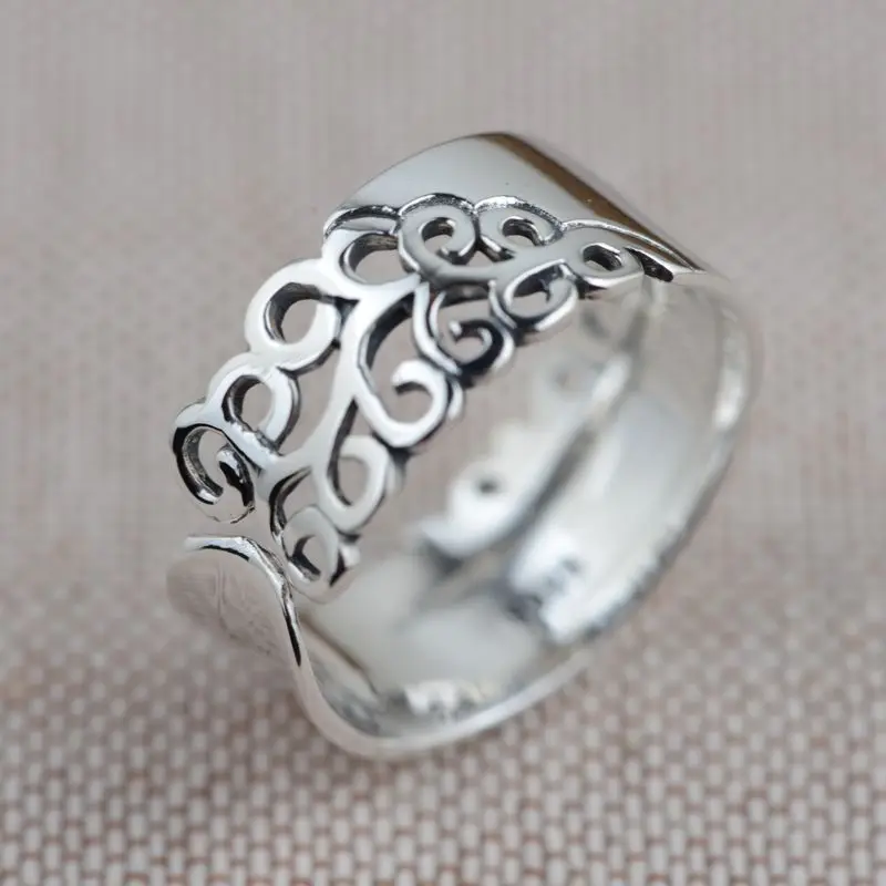 S925 silver silver hollow ring opening flower wholesale personality exquisite gift explosion