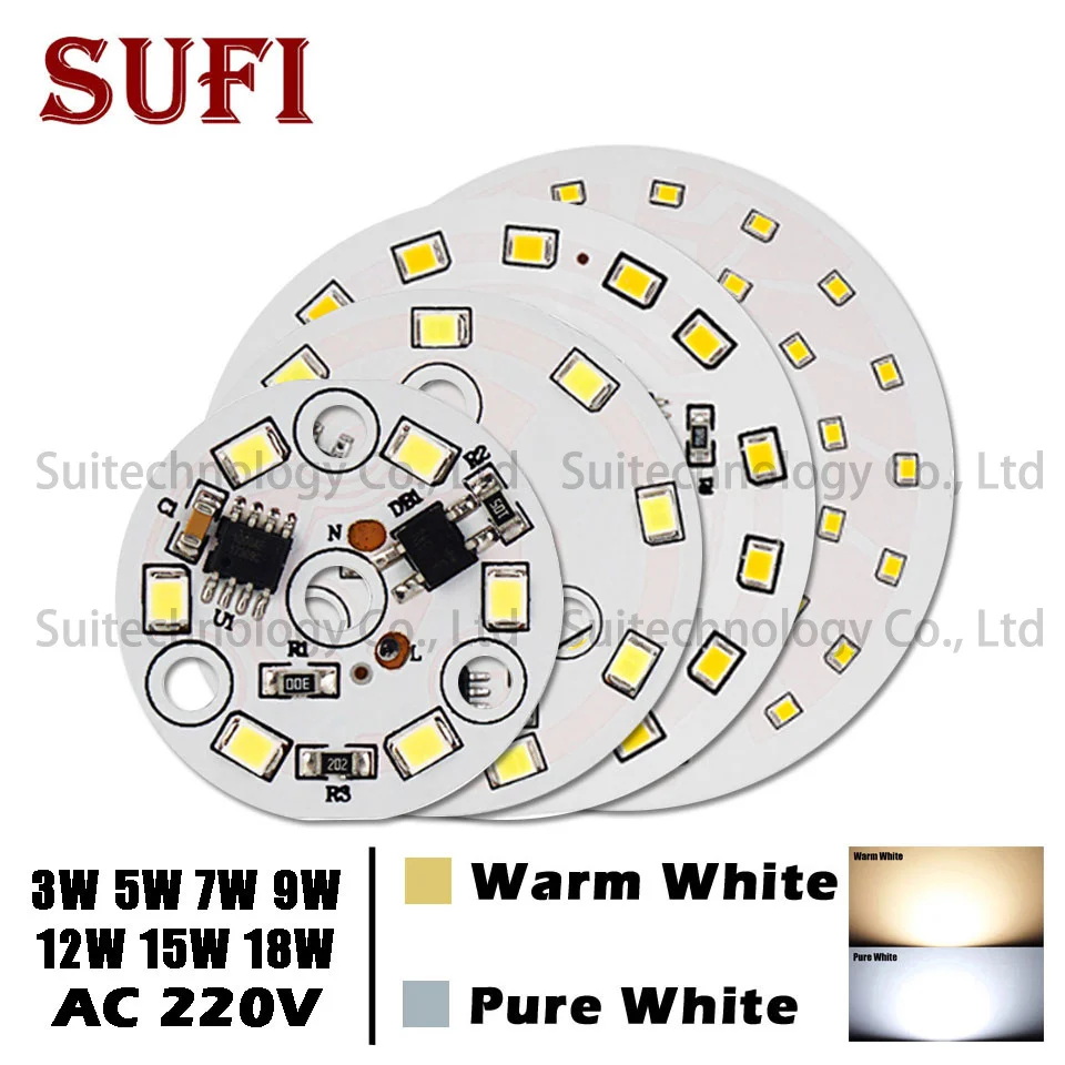 10pcs ac 220v LED Lamp Bulbs PCB Integrated Smart IC Driver 3w 5w 7w 9w 12w 15w 18w White & Warm White Light Board For Ceiling