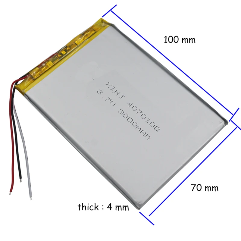 3.7V 3000mAh 11.1Wh Polymer 3-Wires Thermistor Li Lithium Battery Lipo Cell 4070100   Do przenośnego tabletu DVD LED E-Book MID