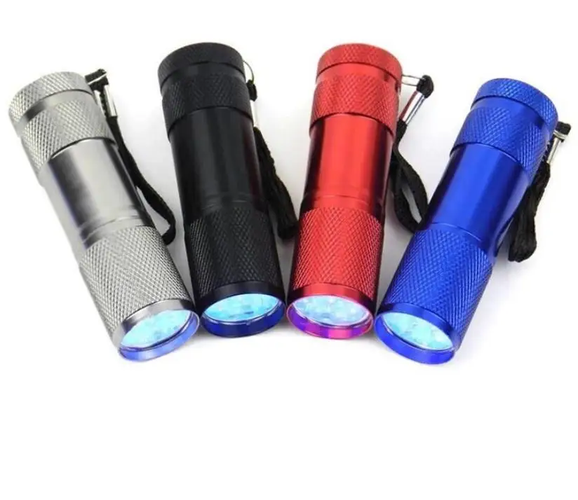 Mini 9 LED Flashlight UV Money Detector Flashlight 365nm Ultraviolet Torch Household Protable Outdoor Camping Riding light SN370