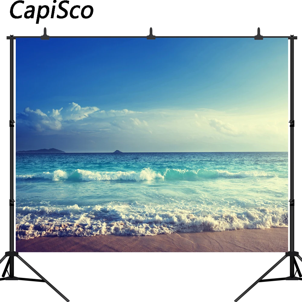 Capisco-fondos fotográficos personalizados de vinilo para estudio fotográfico, fondos de fotografía de verano, cielo azul, Mar, Playa, olas escénicas