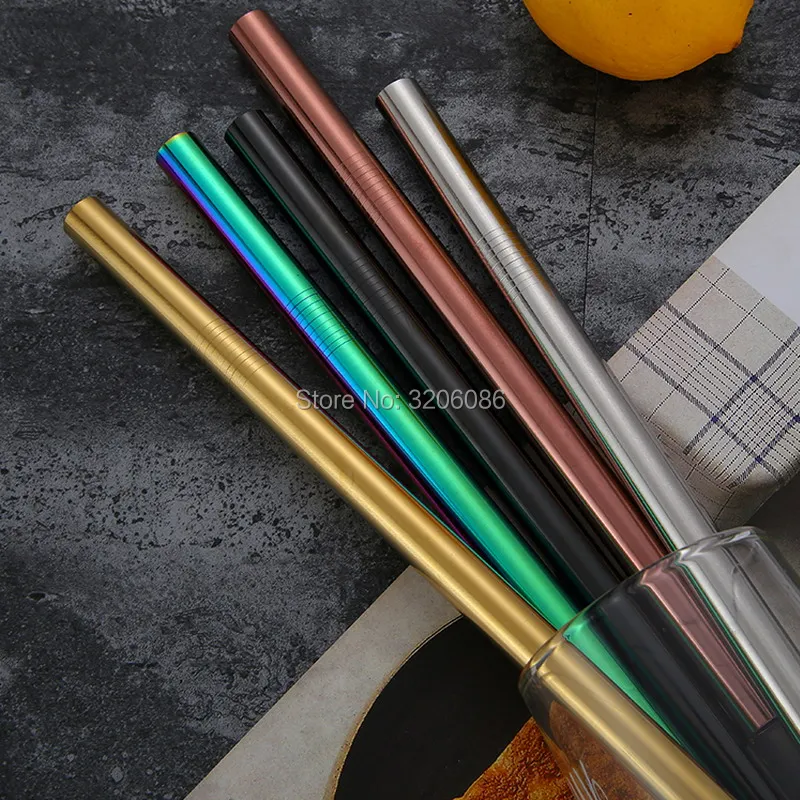 

500pcs Stainless Steel Straws Bubble Tea Diameter 215mm*12mm Reusable Drinking Straw Milk Tea Rainbow Metal Straw