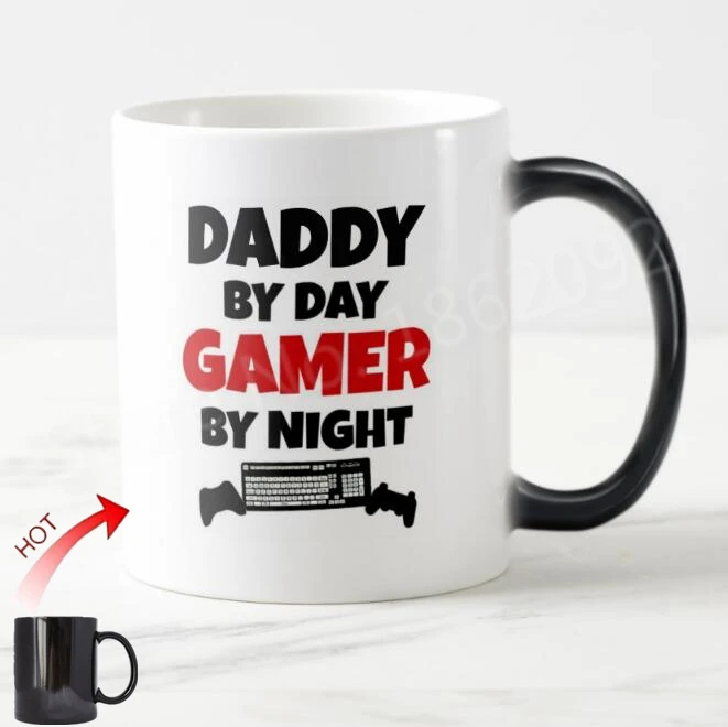 Funny Quirky Gamer Dad Gifts Daddy by Day Gamer by Night Magic Mugs Color Change Novelty Game Gaming Tea Cup for Father Dad Gift