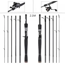 2.1m 6 Section Carbon Fiber Lure Fishing Rod ML Power Ultra Light Spinning / Casting Fishing Pole