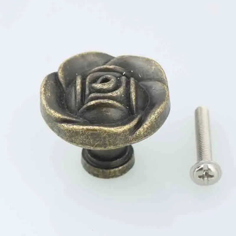 31mm Creative vintage rose drawer shoe cabinet knobs pulls distress bronze dresser door handles knobs retro rose furniture knobs