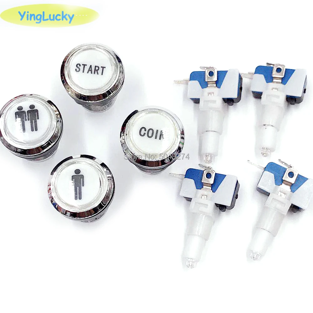 1pcs 33MM CHROME Plated illuminated 12v LED Arcade Push Button with microswitch player 1 and player 2