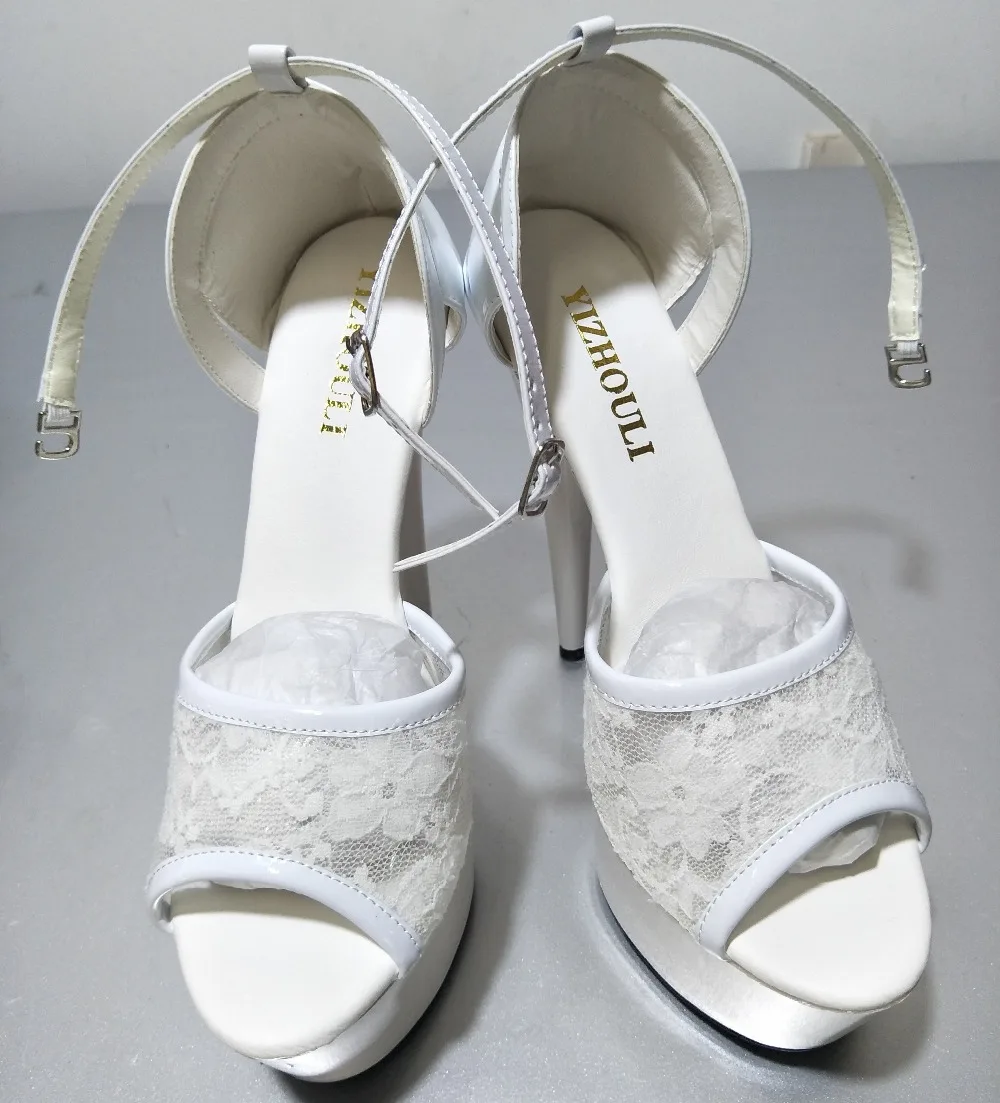 White wedding bride shoes Package with stage dress shoes fine 15 cm super high heels with waterproof sandals