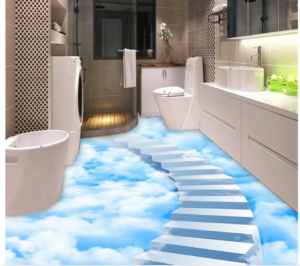 

wallpaper for floor Clouds step ladder bathroom floor bedroom 3D floor 3d wallpaper pvc self-adhesive wallpaper