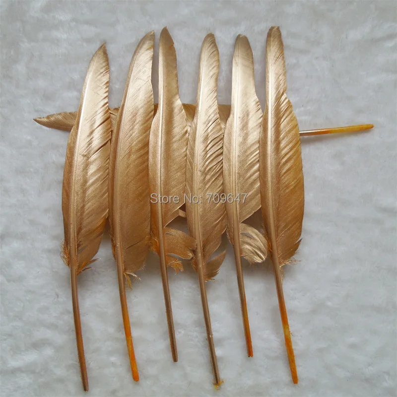 10Pcs/Lot Gold Goose Quill Feather Turkey Plumes Handicraft Accessories Champagne Gold Quill Feathers Diy Party Decorativas