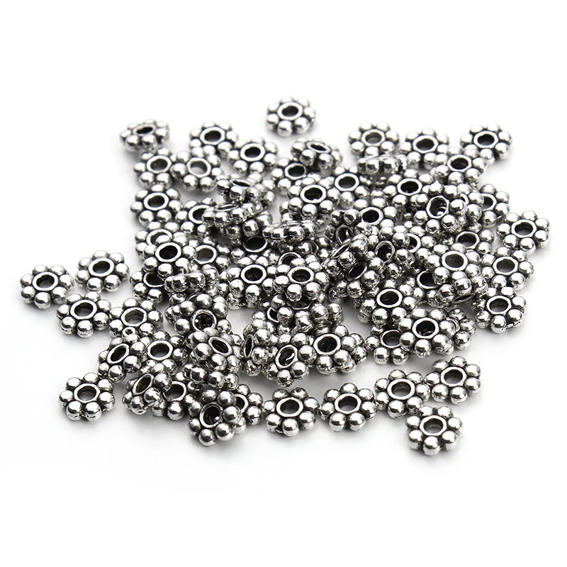 Wholesale 200pcs Tibetan Silver Color Flower Spacer Beads Round Metal Daisy Wheel Spacers 4mm 5mm for Jewelry Making Materials