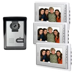 7 Polegada monitor de vídeo porta telefone interfone campainha sistema interfone visual 1 câmera 3 monitor vídeo campainha da porta kit interfone