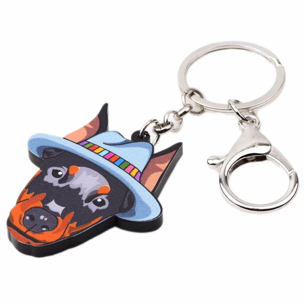 Bonsny Acrylic German Doberman Pinscher Key Chain Key Ring Women Handbag Pendant 2017 New Charm Dog Jewelry Car Key Accessories