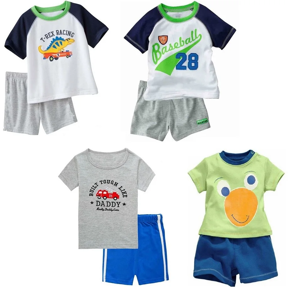 2021 Newest Baby Boy Clothes Suits 100% Cotton Children T-Shirts Shorts Pants 2 3 4 5 6 7 Years Sleeved Tee Shirts Panties 2pcs