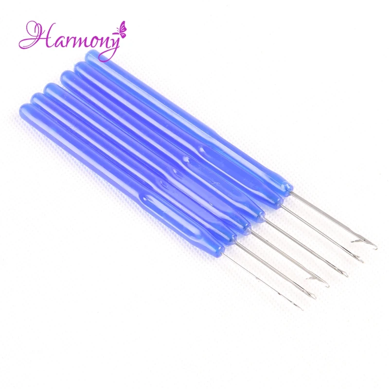 100pcs Mix Colors Plastic Handle Crochet Hook Pulling Knitting Needles Threader for Micro Rings I tip Hair Extensions