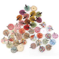 Colorful Green Tree Wooden Decorative Buttons 2 Holes 30pc Series Wood Buttons Sewing Scrapbooking For Child Clothes