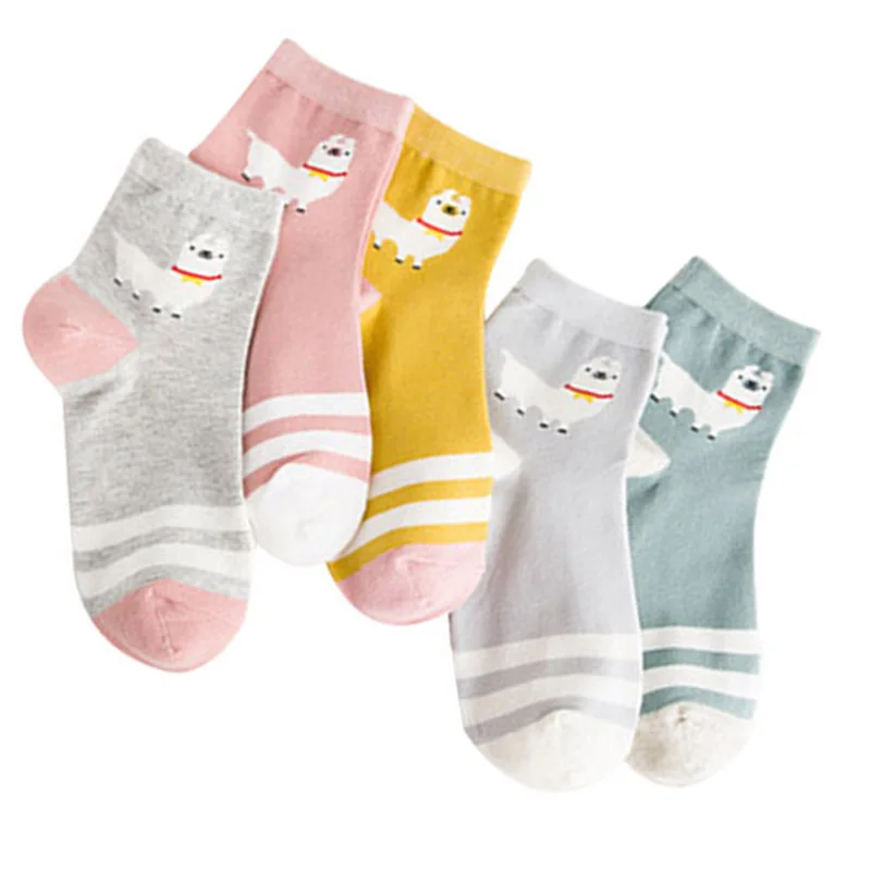 

5 Pairs Women Of New Spring And Summer On The New Japanese College Wind Two Bar Alpaca Tube Shaping Cute Cotton Short Women Sock