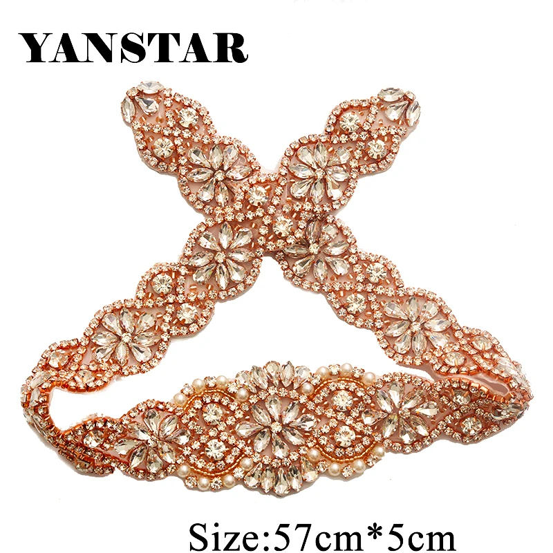 Imagem -04 - Yanstar 10 Peças Atacado Feito à Mão Strass Apliques com Grânulo Costura no Vestido de Casamento Cinto Ys834