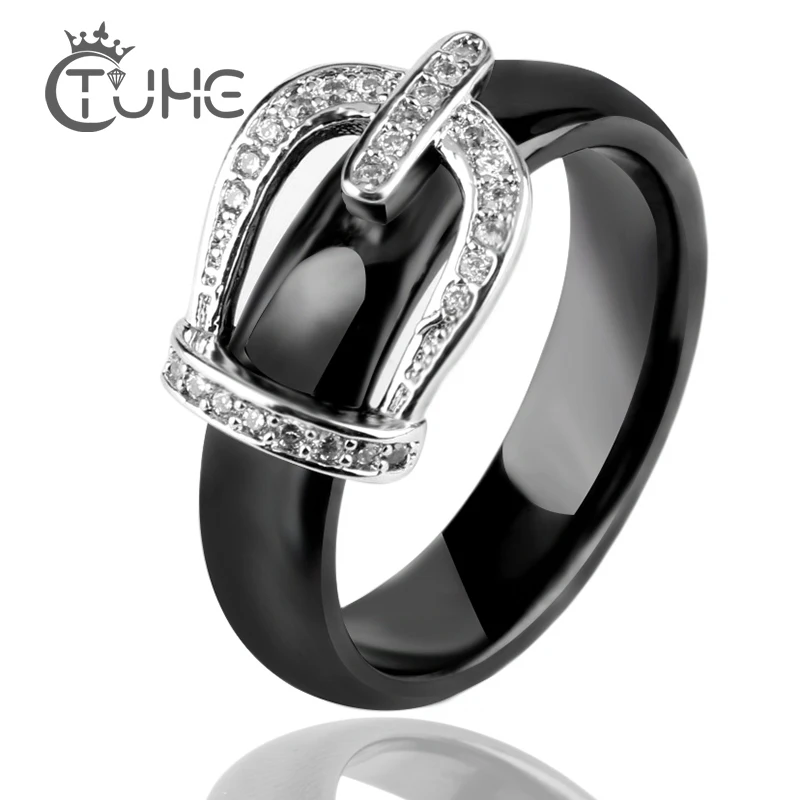 New Ring Jewelry CZ Stone Stainless Steel Belt Crown RING Black White Big Size 10 11 12 Ceramic Big Ring For Men Women Jewelry