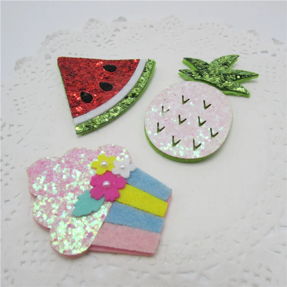 50 teile/los glitter pailletten obst ananas wassermelone eis gepolsterte applique patch für headwear ornament DIY zubehör