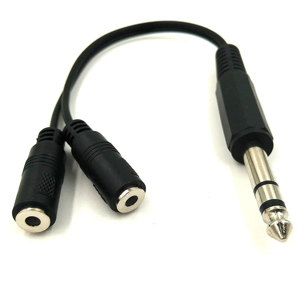 6.35mm 1/4 inch TRS Stereo Jack Male to 2 Dual 3.5mm (Mini) 1/8