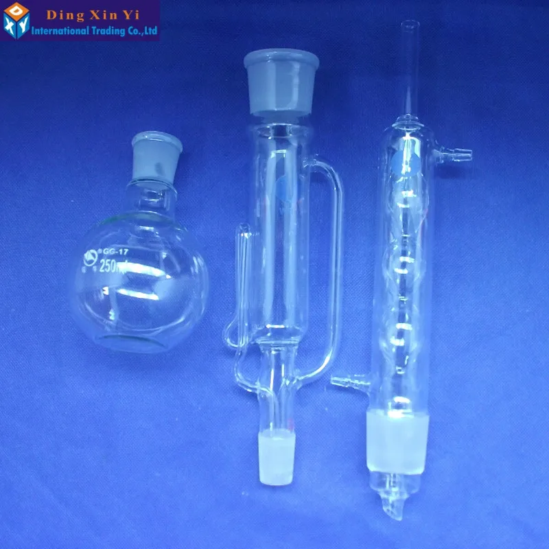 250ml Glass Soxhlet extractor,Extraction Apparatus soxhlet with bulbed condenser,condenser and extractor body,Lab Glassware