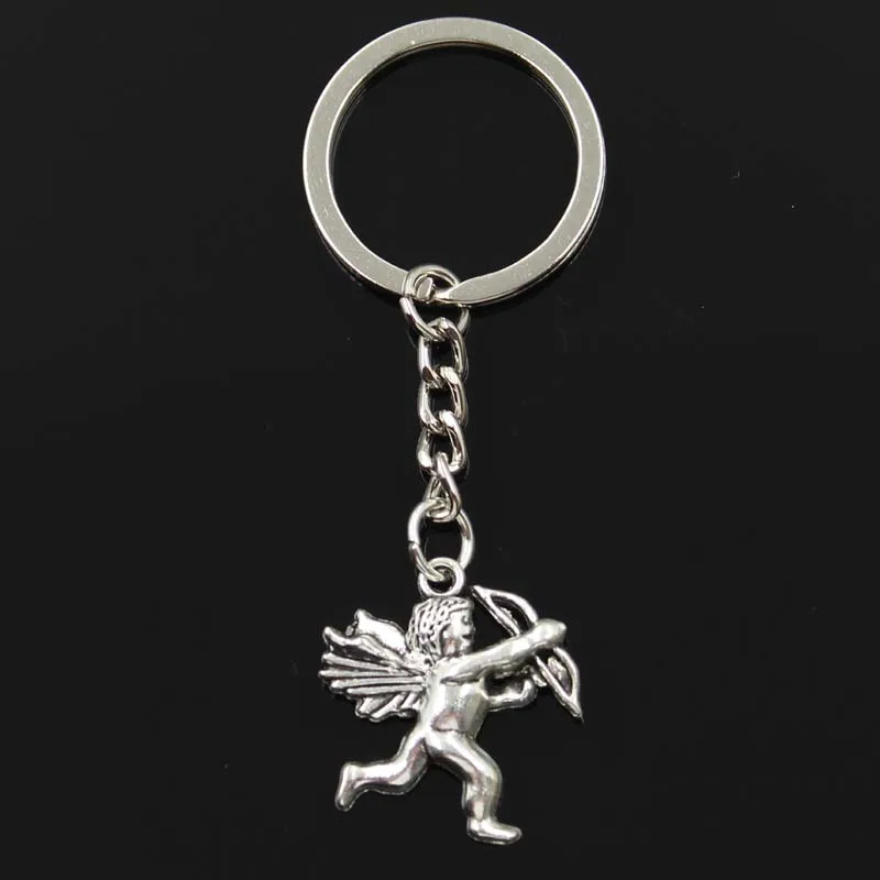 Fashion Love Angel Cupid 29x26mm Pendant 30mm Key Ring Metal Chain Silver Color Men Car Gift Souvenirs Keychain Dropshipping