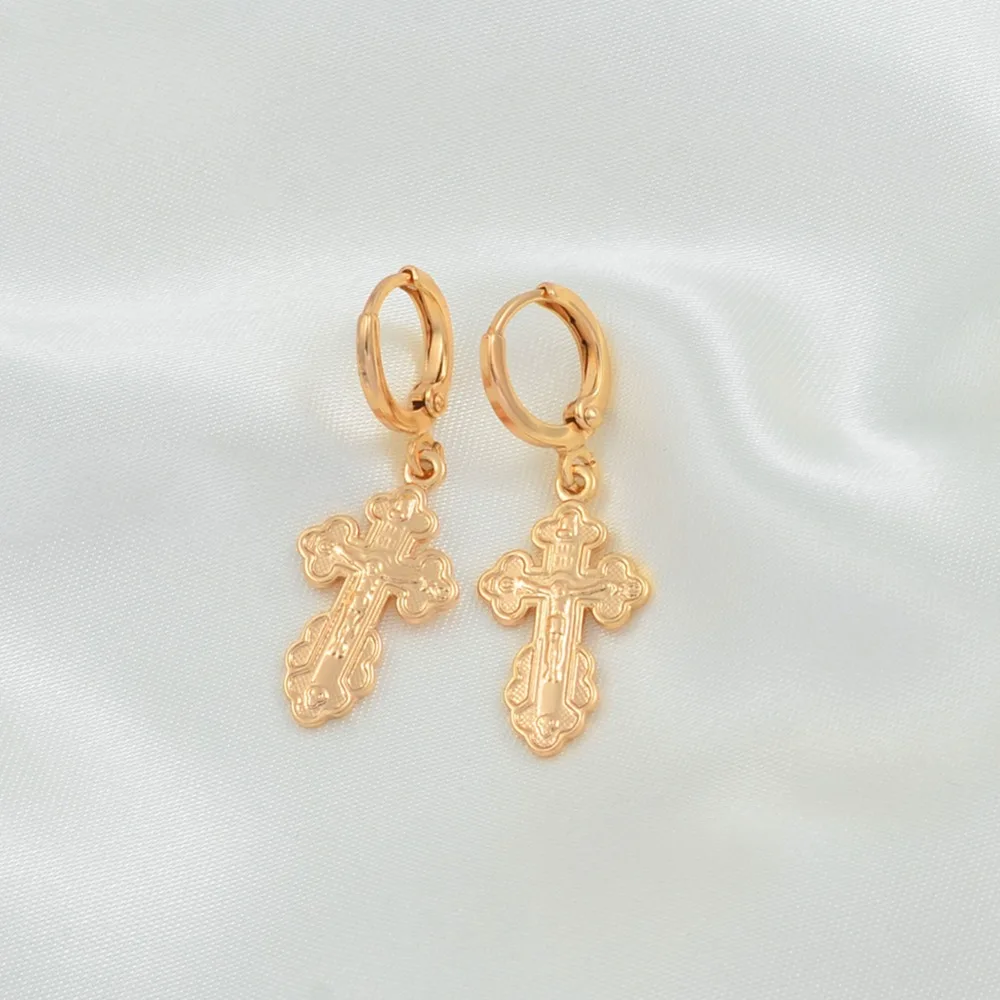 Anniyo Orthodox Christianity Cross Earrings for Women Girl Eastern Orthodox Church Jewelry Russia Ukraine Earrings @050304