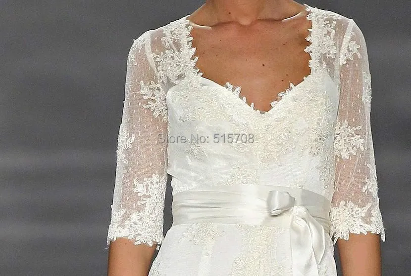 EINE linie Spitze Hochzeit Kleid V ansatz Halbe Ärmeln Sweep Zug Nach Maß Für Elegante Formale Frauen Hochzeit Kleider