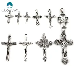 MIX 10pcs/lot Vintage Silver Color Zinc Alloy Jesus Cross Pendant Religious Faith Charm Frame Jewelry Finding Making 22397