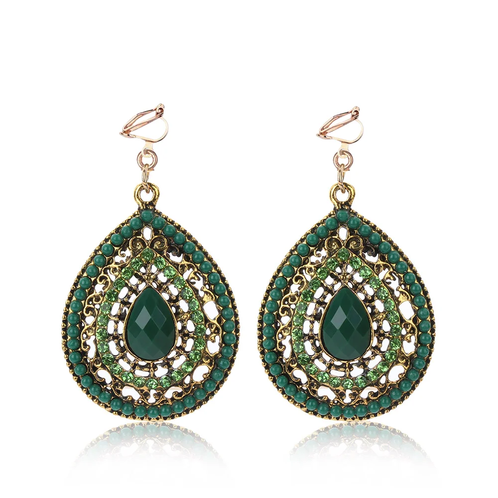 New Party Bijoux Bohemia Statement Crystal Clip Earrings Boho Turkish Vintage Ethnic Jewelry No Pierced Earrings for Women 2019