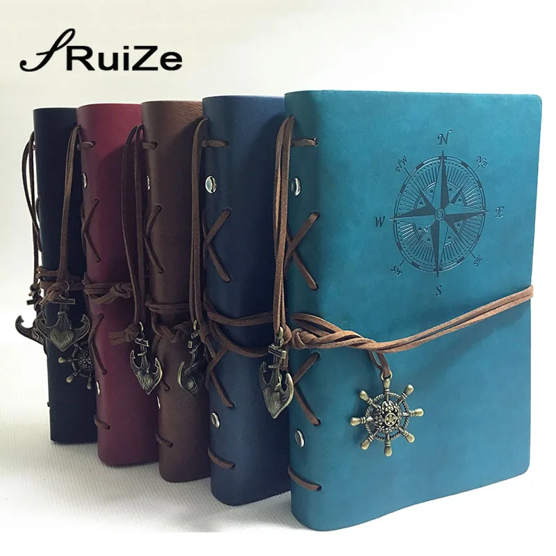 RuiZe A5 Spiral notebook and journal leather traveler notebook diary refillable blank kraft paper drawing sketchbook ring binder