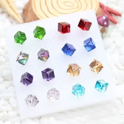 Pendiente de tuerca de cristal de triángulo cúbico para mujer, Arete de rayas de colores múltiples, joyería de caramelo, regalo de fiesta, Brinco, novedad, 1 par