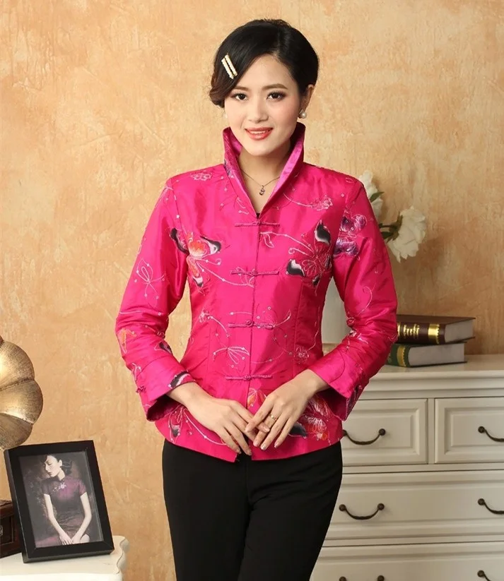 High Quality Hot Pink Womens Satin Jacket Traditional Chinese Style Embroidery Coat Mujer Chaqueta Size S M L XL XXL XXXL Mny11B