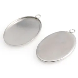 10Pcs 4size Oval Stainless Steel Necklace Pendant Setting Cabochon Cameo Base Tray Bezel Blank Cabochons Jewelry Making Findings