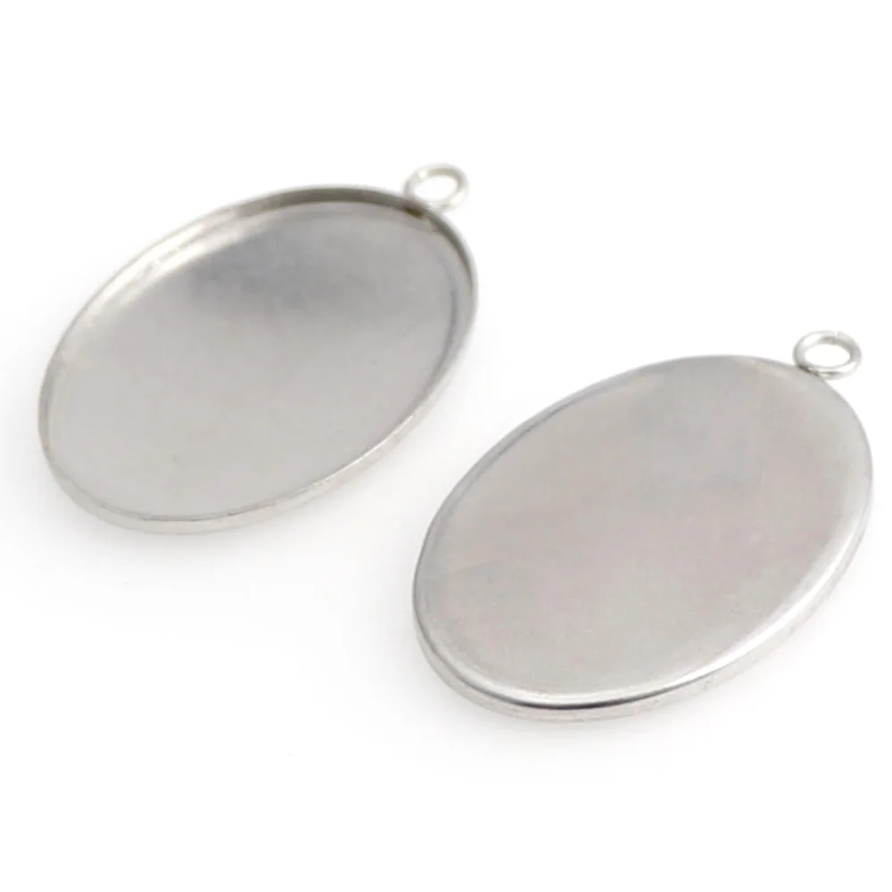 10 sztuk 4 rozmiar owalny naszyjnik ze stali nierdzewnej ustawienie wisiorka Cabochon Cameo podstawa taca Bezel puste kaboszony komponenty do wyrobu biżuterii