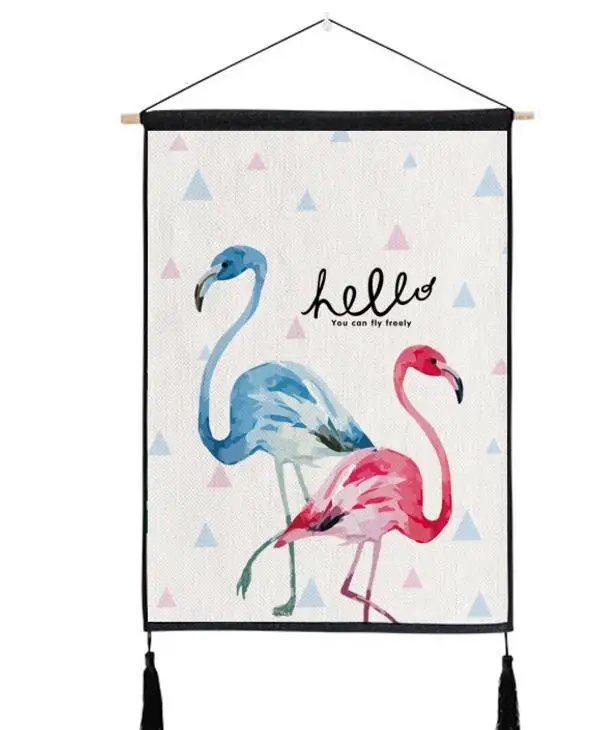 

Pink Flamingo Tapestry Wall Hanging Cotton Linen Bed Sofa Background Picture Home Decor Wedding Hen Theme Party Decoration