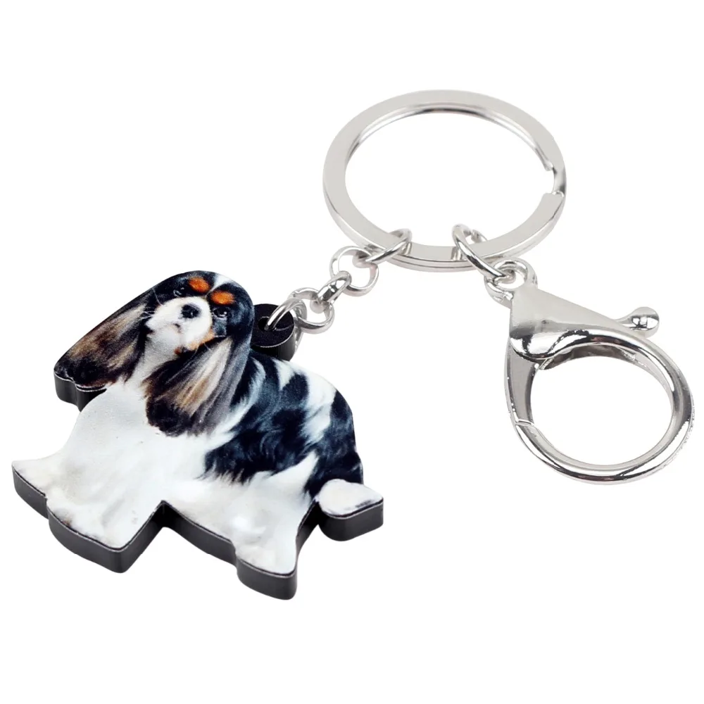 WEVENI Acrylic Cavalier King Charles Spaniel Dog Key Chains Keychains Rings Jewelry For Women Girls Gift Purse Charms Animal Hot