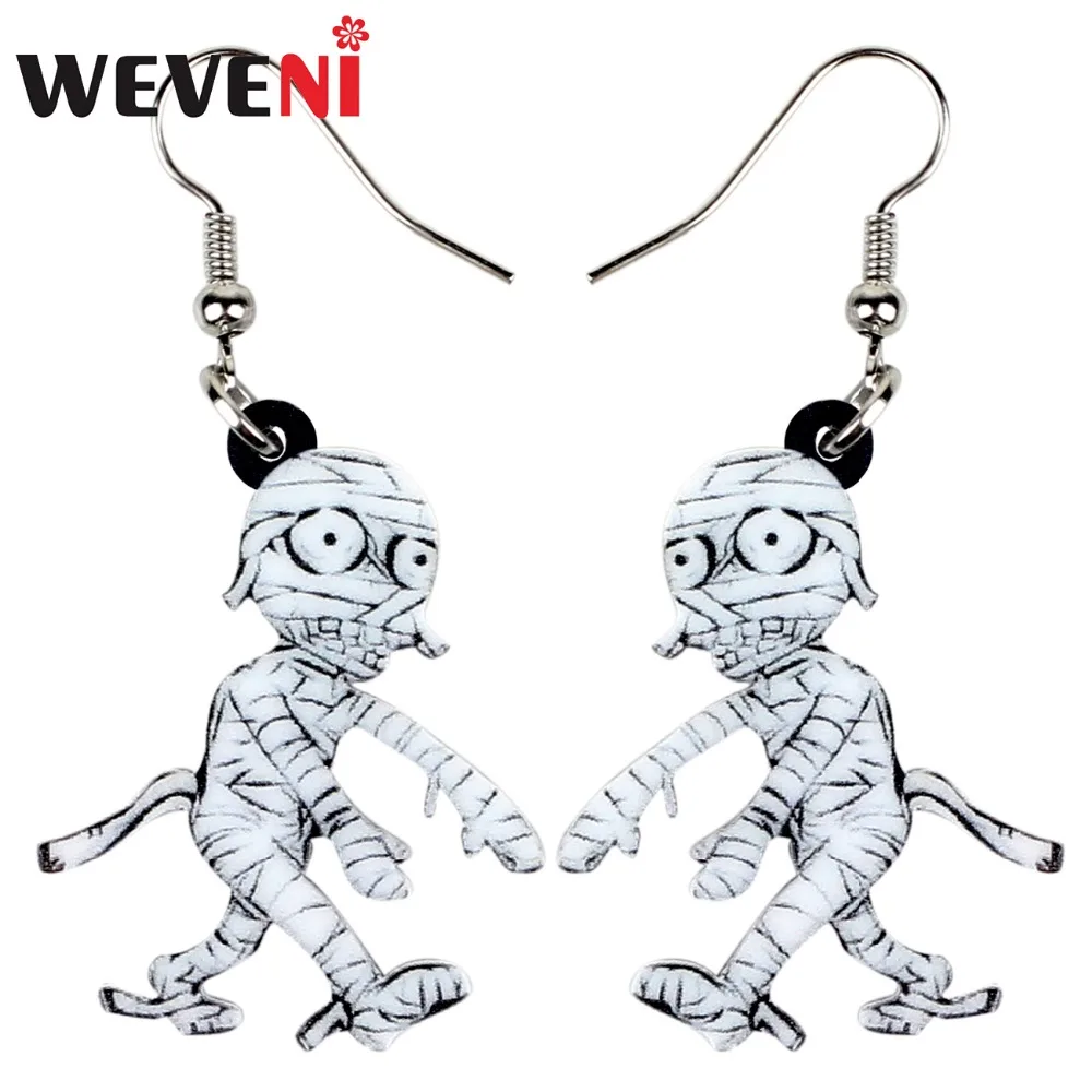 WEVENI Acrylic Halloween Walking Bandage Zombie Mummy Earrings Drop Dangle Trendy Anime Jewelry For Women Girl Wholesale Gift