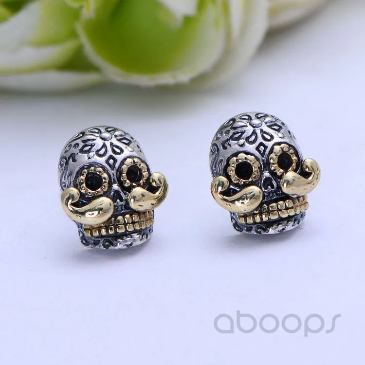 Gothic 925 Sterling Silver Biker Skull Stud Earrings for Men Women