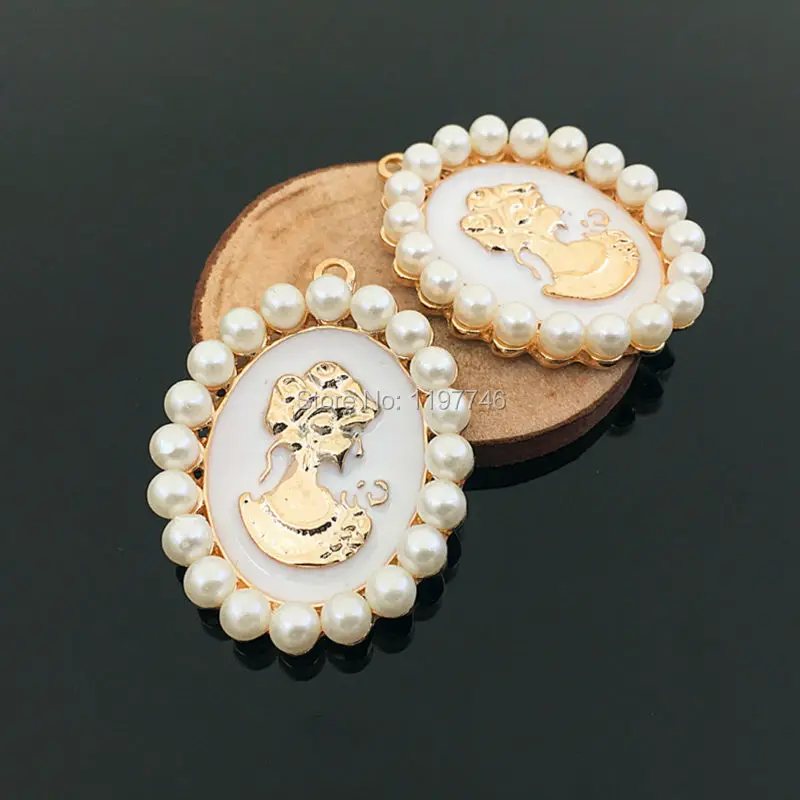 

Newest Fashion Large 33x43mm 10 Pieces Pearls Paved Beauty Oval Shape Charms Pendants For Jewelry Making Diy Handmade